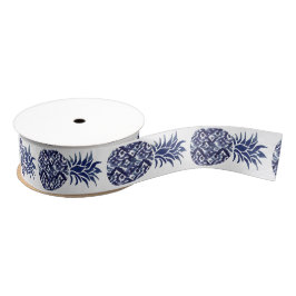 Indigo blauwe waterverf ananas grosgrain lint