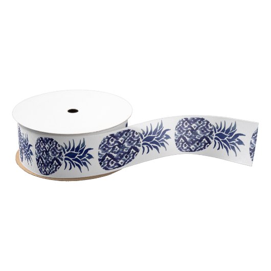 Indigo blauwe waterverf ananas grosgrain lint (Spoel)