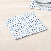 Indigo blauwe waterverf kleine polka dots shibori vierkante kartonnen onderzetter (Schuin)
