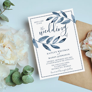 Indigo Bliss Waterverf Leaf Branch Wedding Kaart