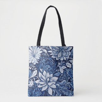 indigo bloem tapijt tas