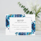 Indigo Bloemen Huwelijksreactie RSVP Kaartje (Staand voorkant)