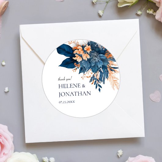 Indigo Bloemenbruiloft Dank u Ronde Sticker