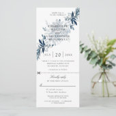 indigo bloemig huwelijksuitnodiging met aangehecht kaart (Staand voorkant)