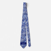 Indigo bloemmonogram stropdas (Voorkant)