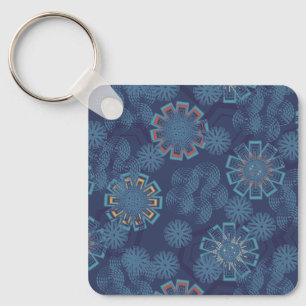 Indigo Bloempatroon Sleutelhanger