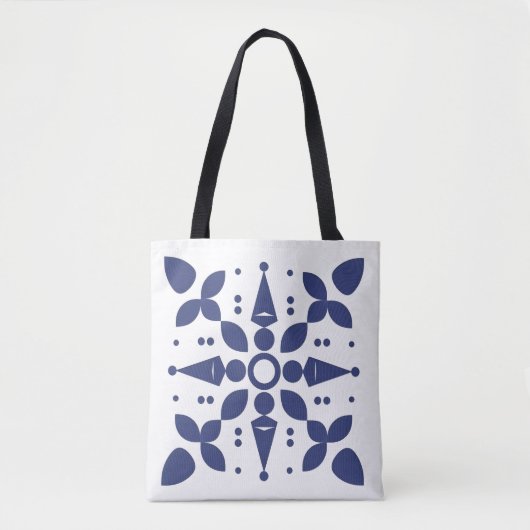 Indigo Bloom Symmetrische Tegel Canvas tas (Voorkant)