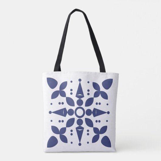 Indigo Bloom Symmetrische Tegel Canvas tas (Achterkant)