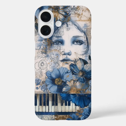 Indigo Blue Abstracte kunst Collage Case-Mate iPhone Case (Achterkant)