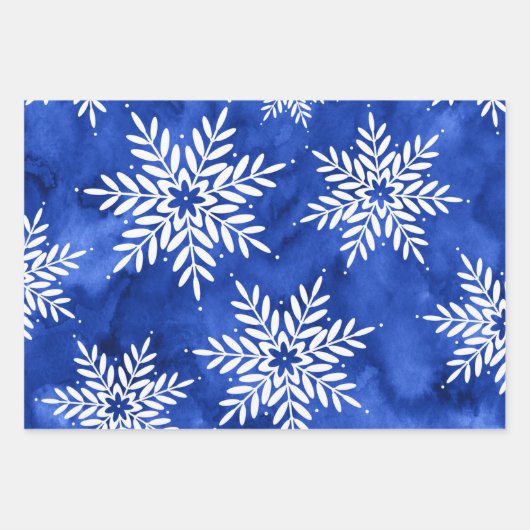 Indigo Blue Abstracte Waterverf Snowflakes Inpakpapier Vel (Voorkant 3)