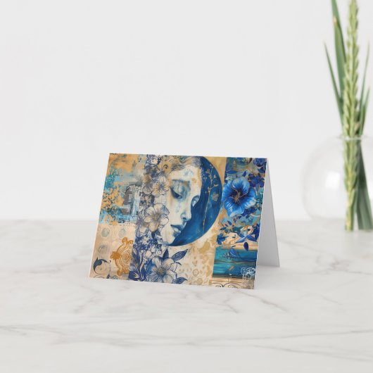 Indigo Blue Abstrait Art Collage carte de note bla (Devant)