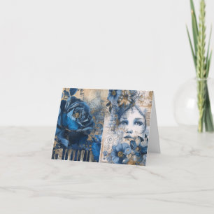 Indigo Blue Abstrait Art Collage carte de note bla