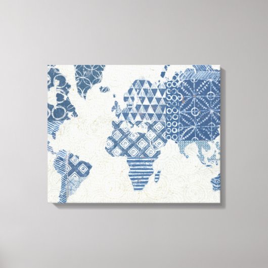Indigo Blue Batik Map of the World Canvas Afdruk (Voorkant)
