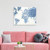 Indigo Blue Batik Map of the World Canvas Afdruk (Insitu (Woonkamer))