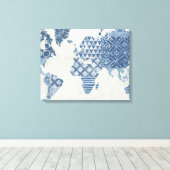 Indigo Blue Batik Map of the World Canvas Afdruk (Insitu (Houten vloer))