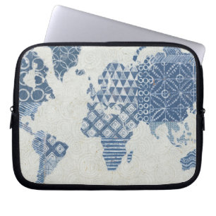 Indigo Blue Batik Map of the World Laptop Sleeve