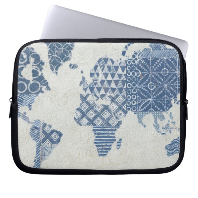 Indigo Blue Batik Map of the World Laptop Sleeve (Voorkant)