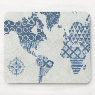 Indigo Blue Batik Map of the World Muismat