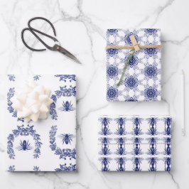 Indigo Blue Bee design cadeau wrap set Inpakpapier Vel