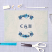Indigo Blue & Beige Waterverf Flowers Wedding Tissuepapier (Craft)