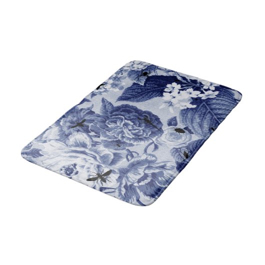 Indigo Blue  Botanical & Bugs Floral Toile Badmat (Gekanteld)