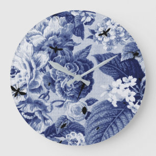 Indigo Blue Botanical & Bugs Floral Toile Grote Klok