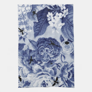 Indigo Blue Botanical & Bugs Floral Toile Theedoek