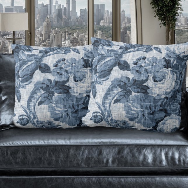 Indigo Blue  Botanical Floral Toile 5 Kussen (Creator heeft geüpload)