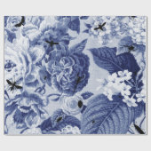 Indigo Blue Botanical Floral Toile & bijen Cadeaupapier (Vlak)