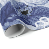 Indigo Blue Botanical Floral Toile & bijen Cadeaupapier (Rol Hoek)