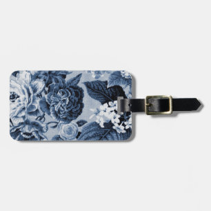 Indigo Blue Botanical Floral Toile No.1 Bagagelabel