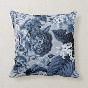 Indigo Blue  Botanical Floral Toile No.1 Kussen