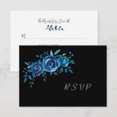 Indigo Blue en Black Floral Buffet Wedding RSVP Kaartje (Voorkant / Achterkant)