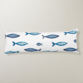 Indigo Blue en Blauwgroen Waterverf Fishes Lichaamskussen (Achterkant)