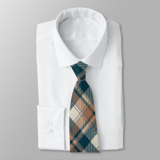 Indigo Blue en Brown Tartan Pattern Stropdas (Gebonden)
