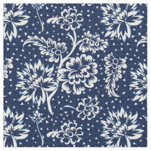 Indigo Blue en White  Floral Stof