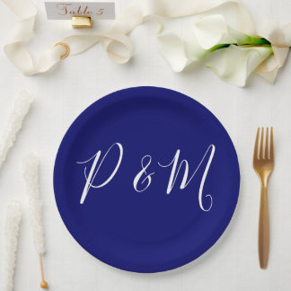 Indigo Blue en White Minimalist Wedding Papieren Bordje