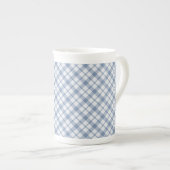 Indigo Blue en White Preppy Check Bone China Mok (Voorkant rechts)