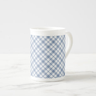 Indigo Blue en White Preppy Check Bone China Mok