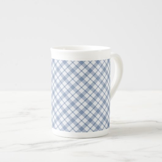Indigo Blue en White Preppy Check Bone China Mok (Voorkant rechts)