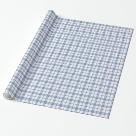 Indigo Blue en White Preppy Check Wrapping Paper Cadeaupapier (Uitgerold)
