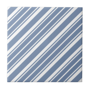 Indigo Blue en White Ticking Stripes Ceramic Tile Tegeltje
