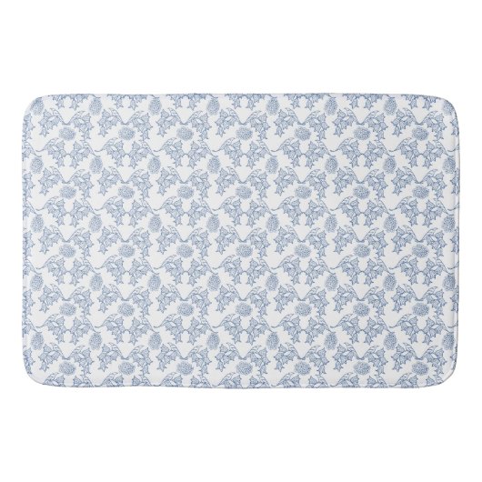  Indigo Blue Ethnic Floral Print Bath Mat (Voorkant)