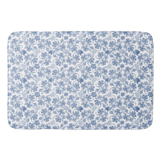  Indigo Blue Ethnic Floral Print Bath Mat (Voorkant)
