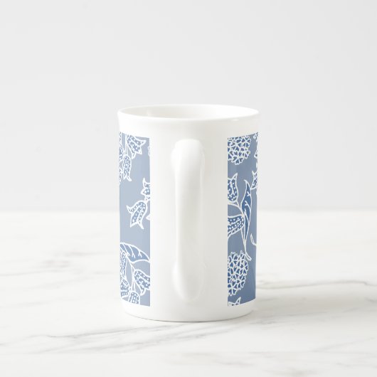 Indigo Blue Ethnic Floral Print Bone China Mok (Achterkant)