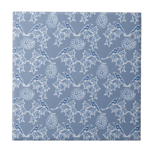 Indigo Blue Ethnic Floral Print Ceramic Tegel Tegeltje