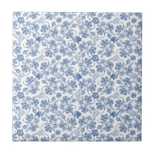 Indigo Blue Ethnic Floral Print Ceramic Tile Tegeltje