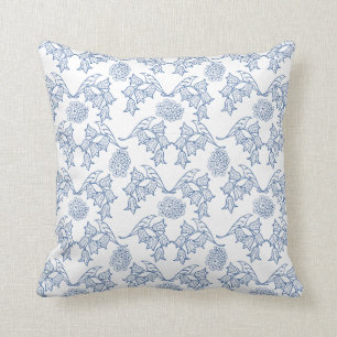  Indigo Blue Ethnic Floral Print Pillow Kussen