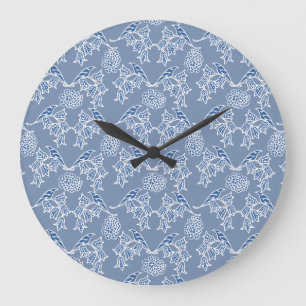 Indigo Blue Ethnic Floral Print Round Wall Clock Grote Klok