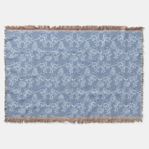 Indigo Blue Ethnic Floral Print Throw Blanket Deken